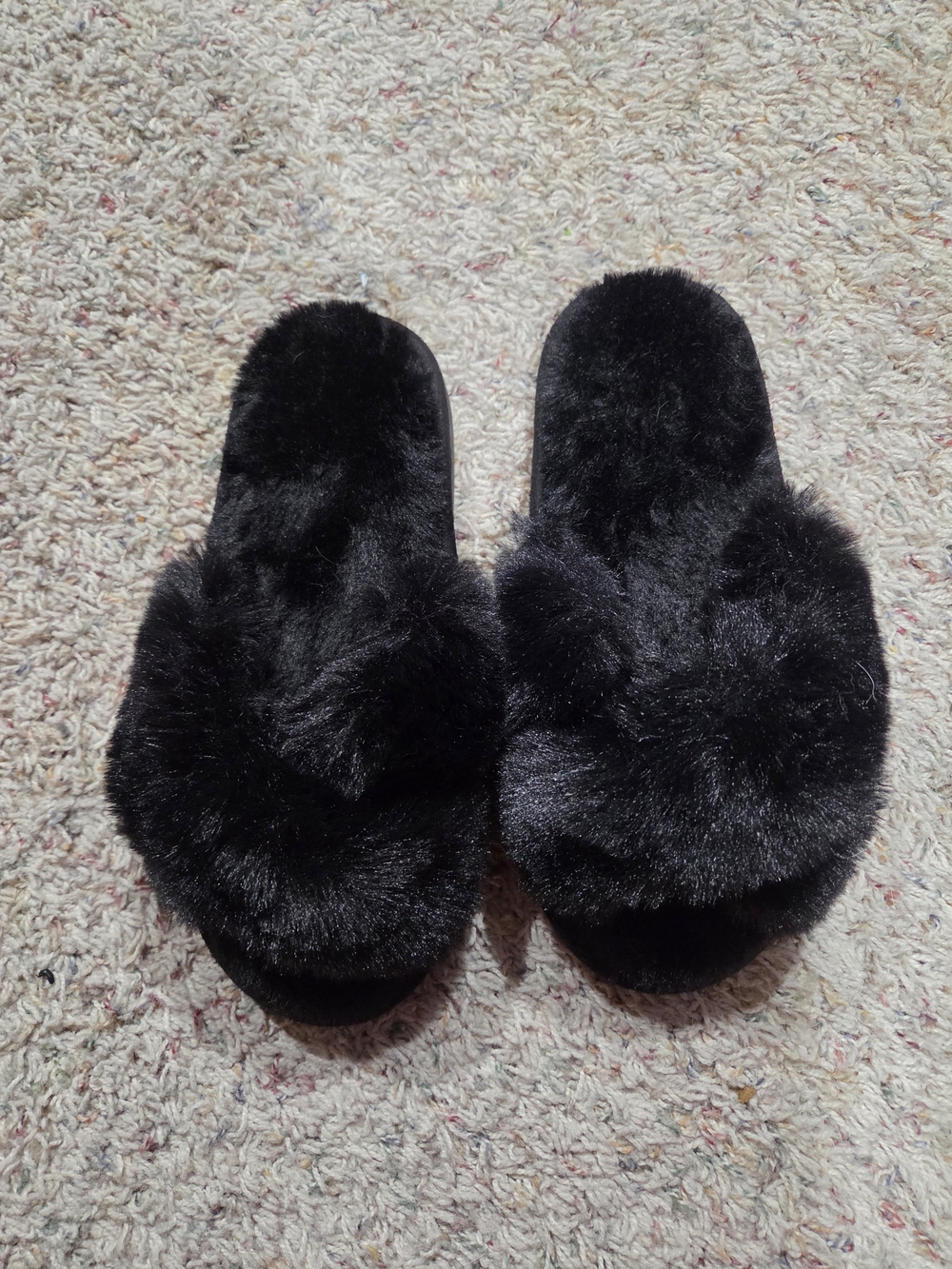 Black Faux Fur Slide Slippers